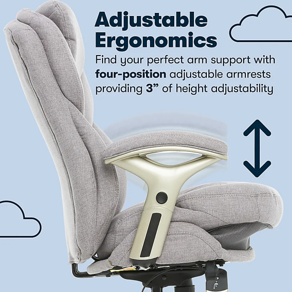 Serta® Claremont Ergonomic Bonded Leather Mid-Back Office Chair, Light Gray/Silver