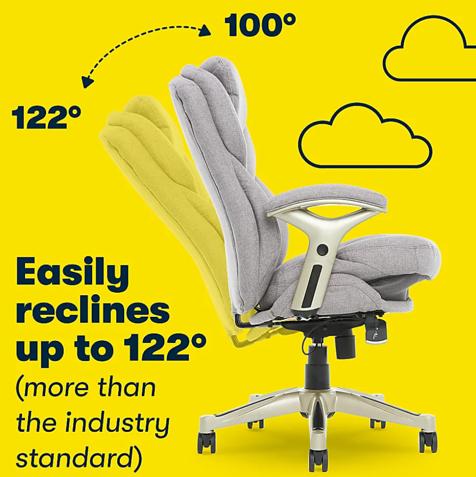 Serta® Claremont Ergonomic Bonded Leather Mid-Back Office Chair, Light Gray/Silver