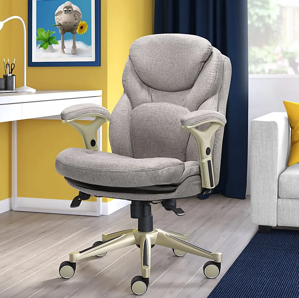 Serta® Claremont Ergonomic Bonded Leather Mid-Back Office Chair, Light Gray/Silver