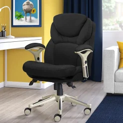 Serta® Claremont Ergonomic Bonded Leather Mid-Back Office Chair, Dark Gray/Silver