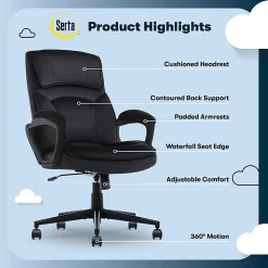 Serta® Comfort Classic Ergonomic Fabric High-Back Executive Office Chair, Black