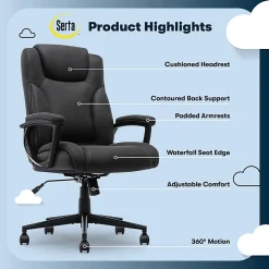 Serta® Comfort Eco Ergonomic Velvet Mid-Back Office Chair, Light Black