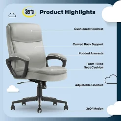 Serta® Comfort Ergo Ergonomic Velvet High-Back Executive Office Chair, Gray/Black