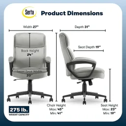 Serta® Comfort Ergo Ergonomic Velvet High-Back Executive Office Chair, Gray/Black