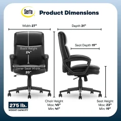 Serta® Comfort Ergo Ergonomic Bonded Leather Mid-Back Executive Office Chair, Black
