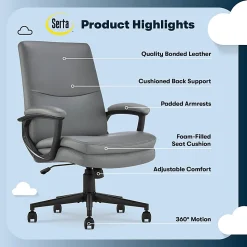 Serta® Comfort Modern Ergonomic Bonded Leather High-Back Executive Office Chair, Gray
