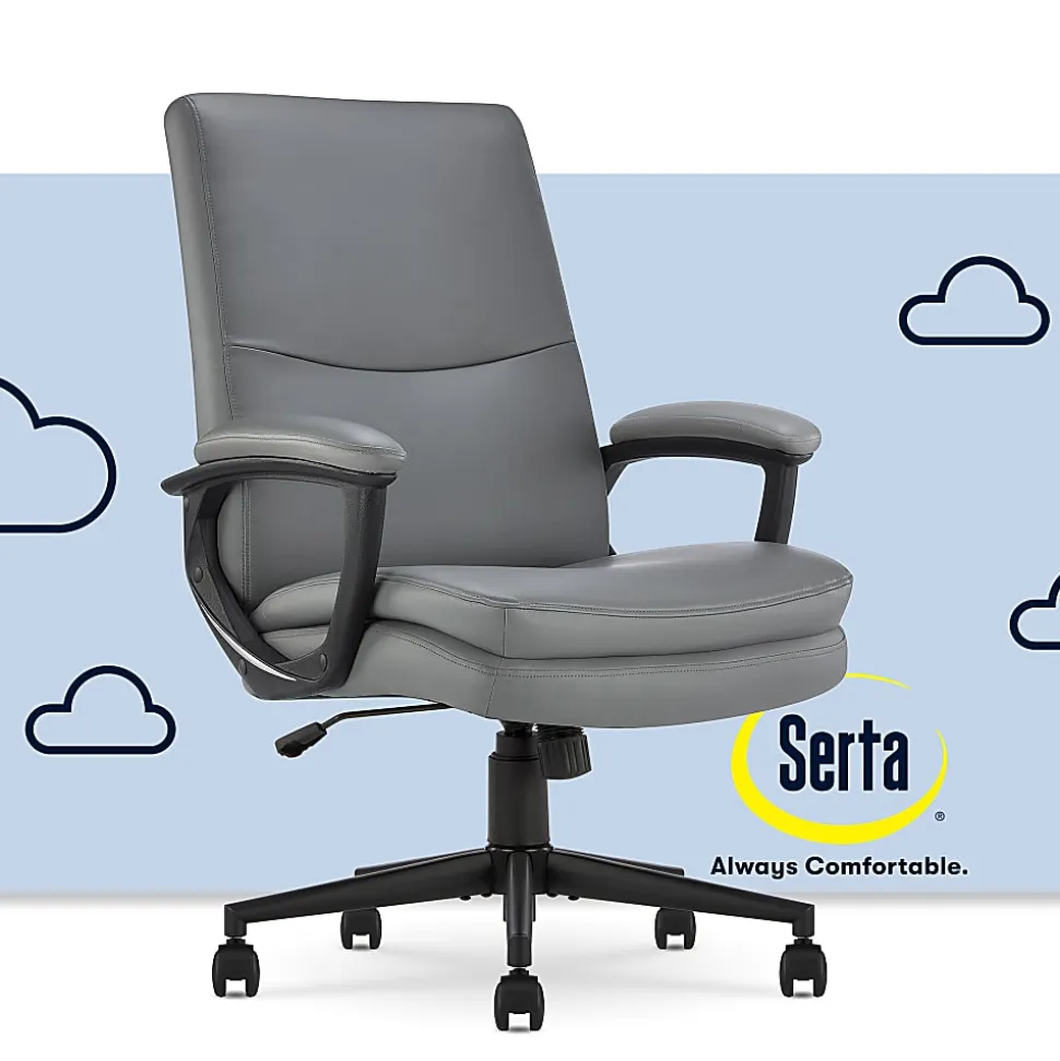 Serta® Comfort Modern Ergonomic Bonded Leather High-Back Executive Office Chair, Gray