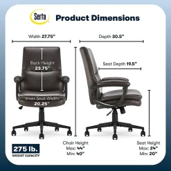 Serta® Comfort Modern Ergonomic Bonded Leather High-Back Executive Office Chair, Brown