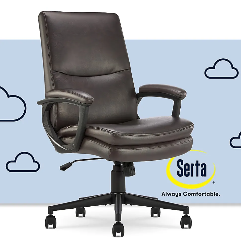 Serta® Comfort Modern Ergonomic Bonded Leather High-Back Executive Office Chair, Brown