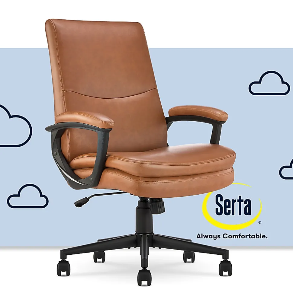 Serta® Comfort Modern Ergonomic Bonded Leather High-Back Executive Office Chair, Cognac