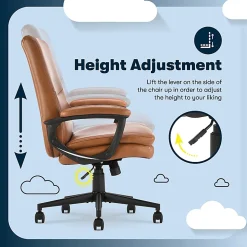 Serta® Comfort Modern Ergonomic Bonded Leather High-Back Executive Office Chair, Cognac