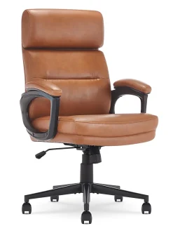 Serta Comfort Series Ergonomic Bonded Leather Mid-Back Executive Office Chair, Cognac
