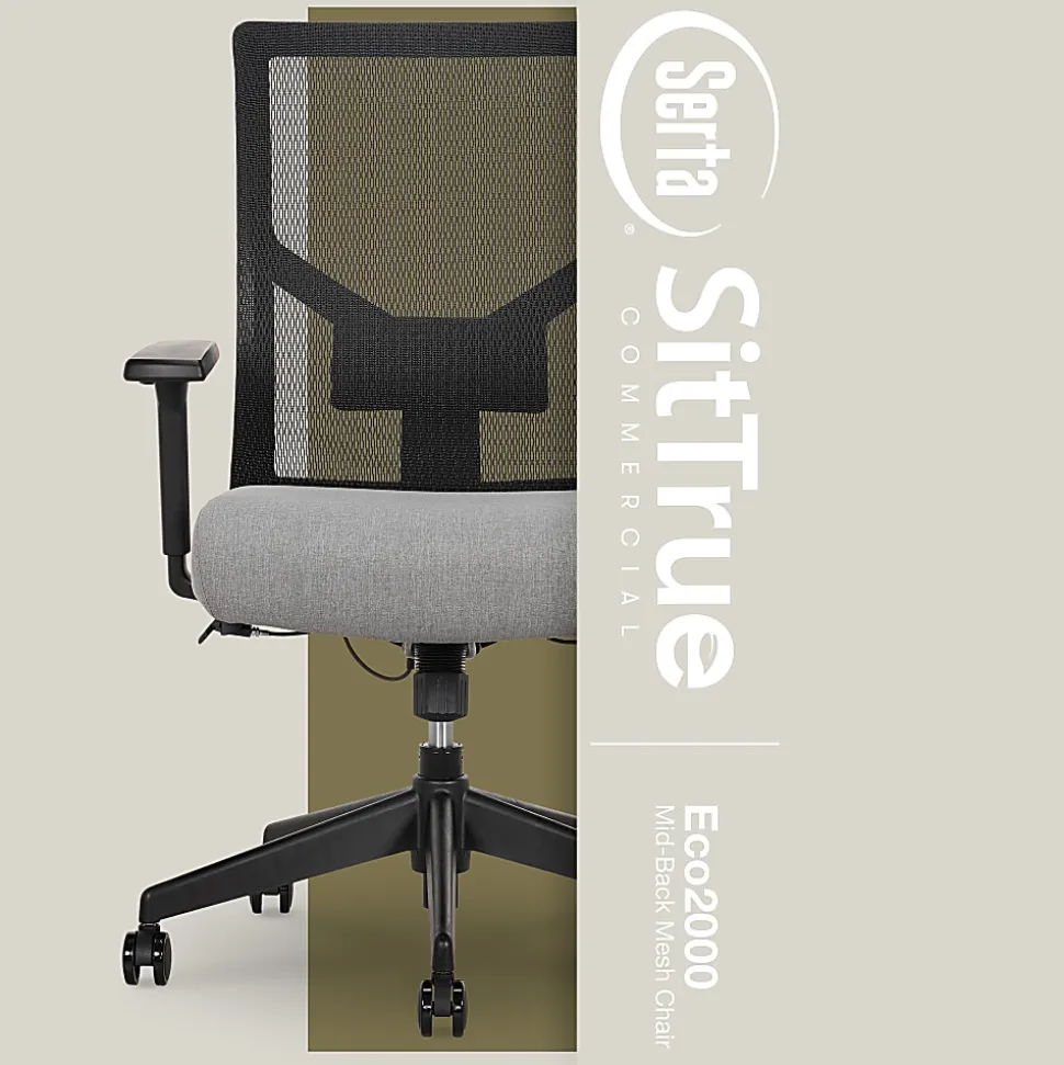 Serta Commercial Eco-2000 Ergonomic Mesh Mid-Back Task Chair, 43% Recycled, Gray