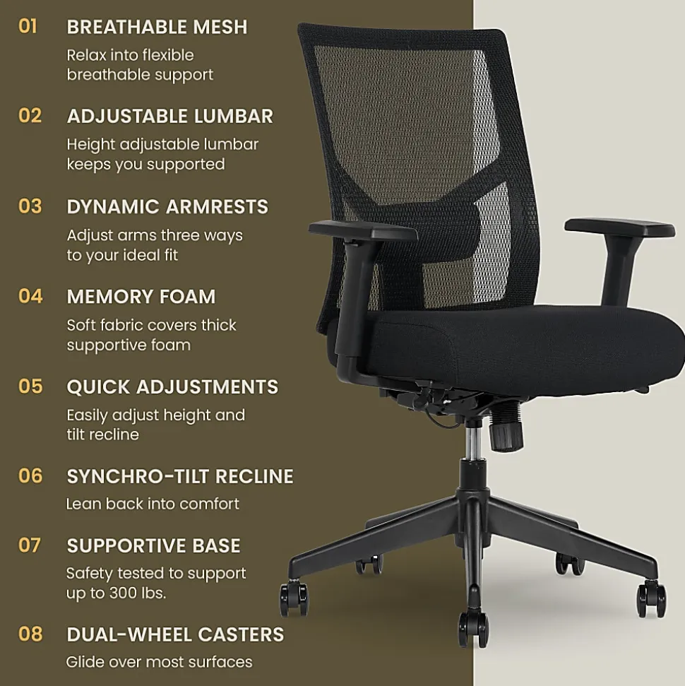 Serta Commercial Eco-2000 Ergonomic Mesh Mid-Back Task Chair, 43% Recycled, Black