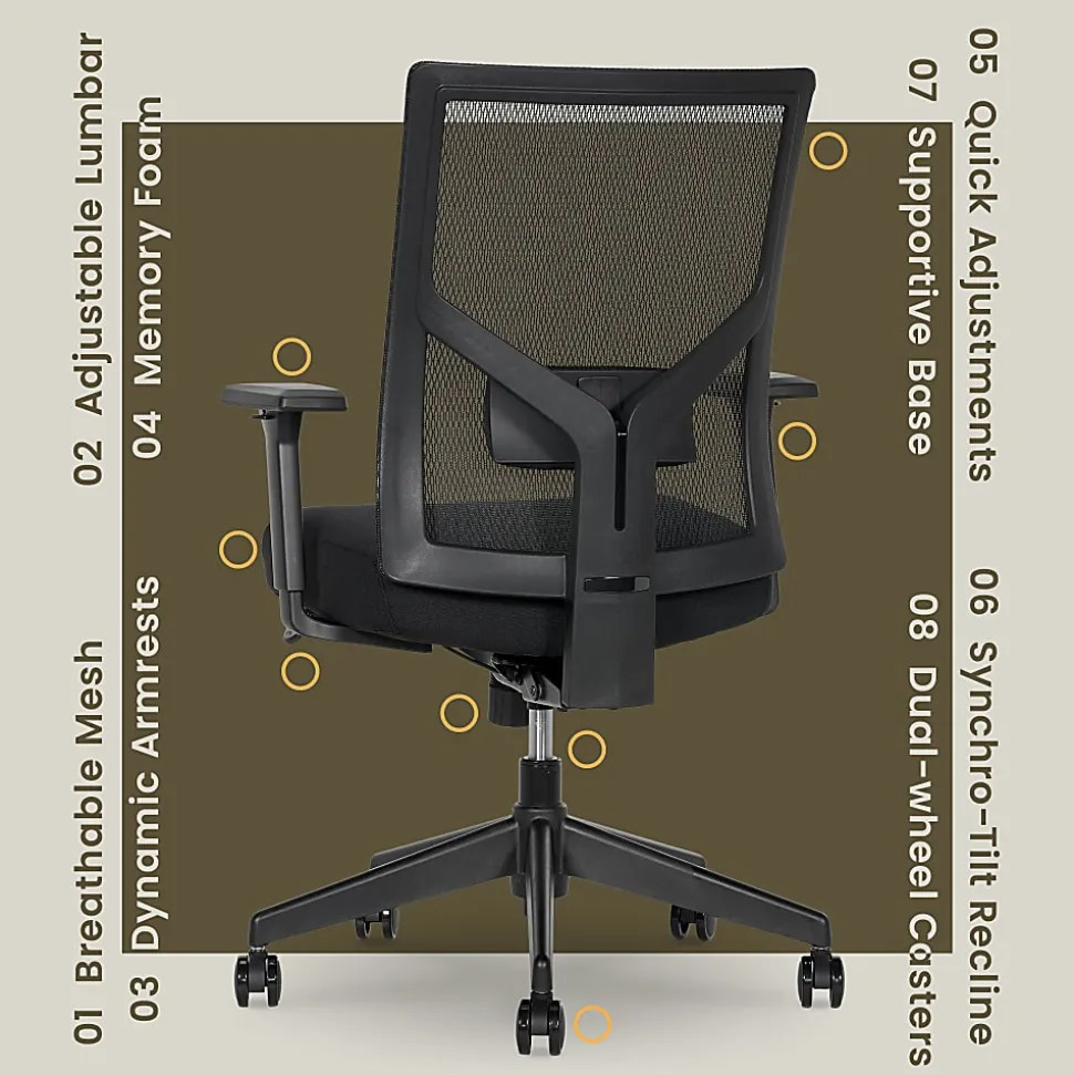 Serta Commercial Eco-2000 Ergonomic Mesh Mid-Back Task Chair, 43% Recycled, Black