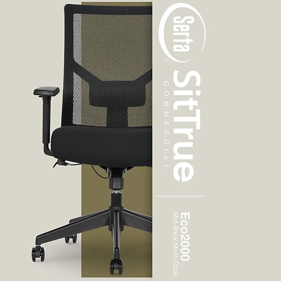 Serta Commercial Eco-2000 Ergonomic Mesh Mid-Back Task Chair, 43% Recycled, Black