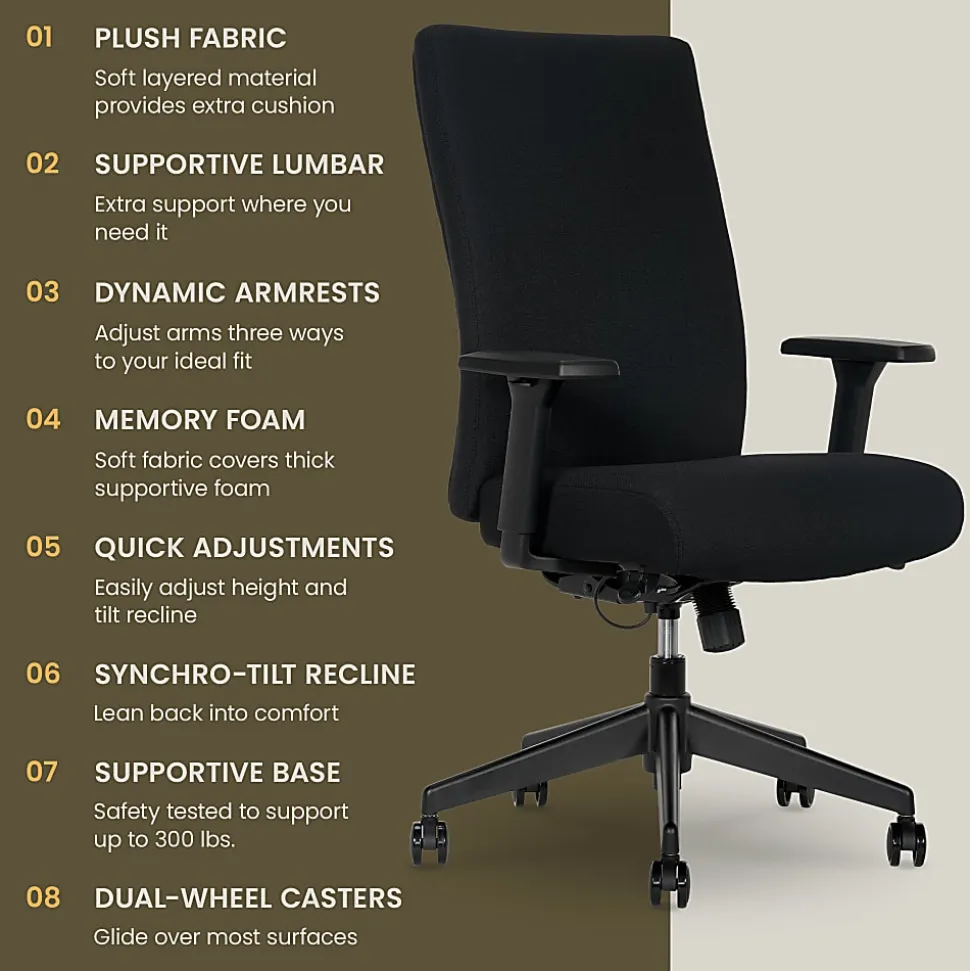 Serta® Commercial Eco-2000 High-Back Ergonomic Fabric Chair, Black