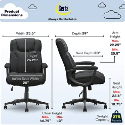 Serta® Connor High-Back Office Chair, Microfiber, Black