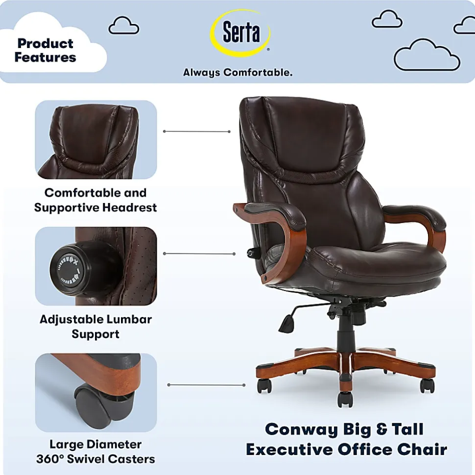 Serta® Conway Big & Tall Bonded Leather High-Back Office Chair, Biscuit/Espresso