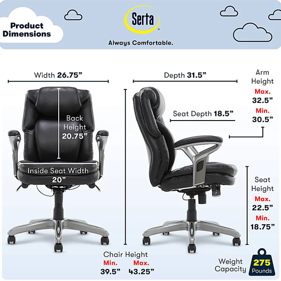 Serta® Conway Big & Tall Bonded Leather High-Back Office Chair, Biscuit/Espresso