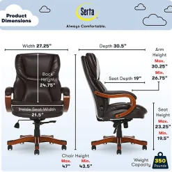 Serta® Conway Big & Tall Bonded Leather High-Back Office Chair, Biscuit/Espresso