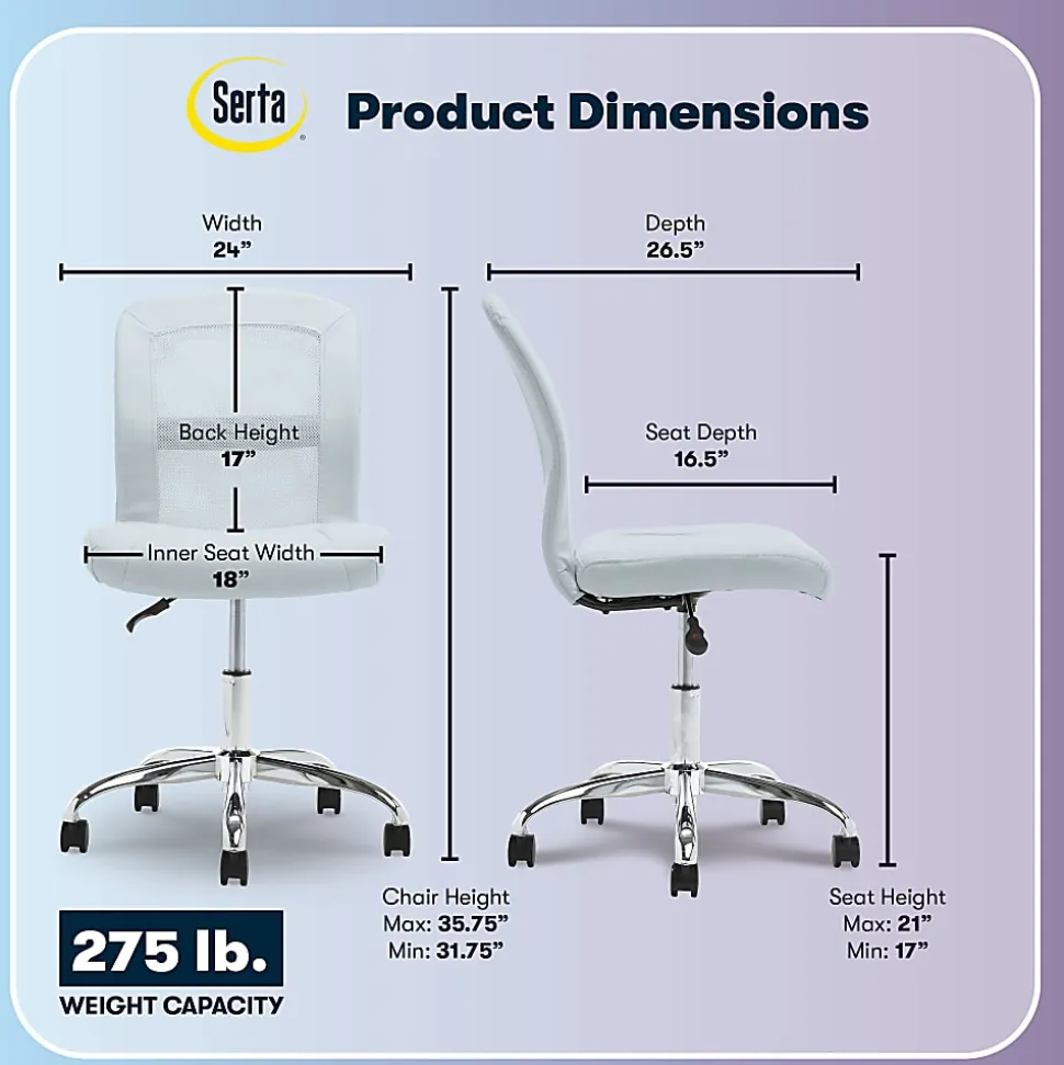 Serta® Essentials Mid-Back Computer Chair, Blue Sky/Chrome