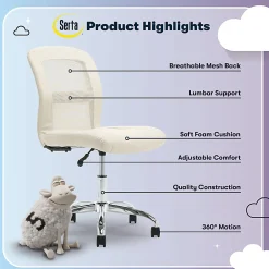 Serta® Essentials Mid-Back Computer Chair, Inspiration Cream/Chrome