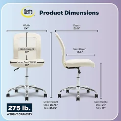Serta® Essentials Mid-Back Computer Chair, Inspiration Cream/Chrome