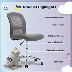Serta® Essentials Mid-Back Computer Chair, Productivity Gray/Chrome