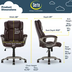Serta® Executive Office Ergonomic Bonded Leather High-Back Chair, Biscuit Brown/Silver