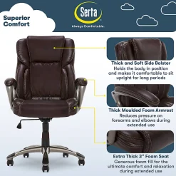 Serta® Executive Office Ergonomic Bonded Leather High-Back Chair, Biscuit Brown/Silver