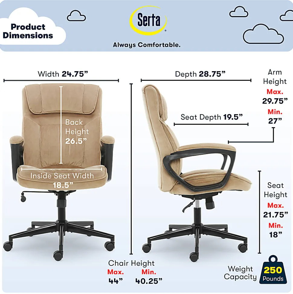 Serta® Executive Office Ergonomic Microfiber Mid-Back Chair, Light Beige/Black