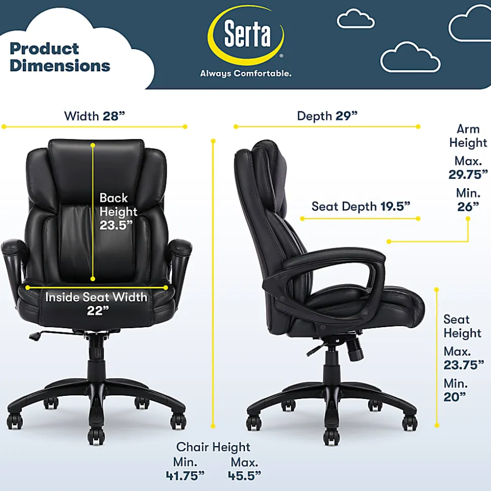 Serta Garret Ergonomic Bonded Leather High-Back Executive Chair, Space Black