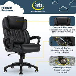 Serta Garret Ergonomic Bonded Leather High-Back Executive Chair, Space Black