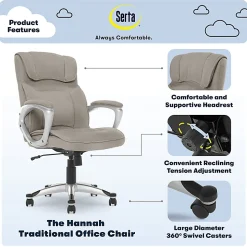 Serta Hannah Ergonomic Fabric Mid-Back Office Chair, Glacial Gray/Silver