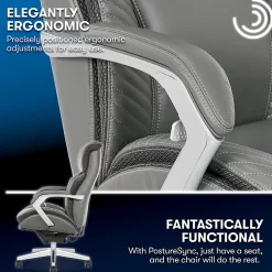 Serta® iComfort i6000 Big & Tall Ergonomic Bonded Leather High-Back Executive Office Chair, Gray/Silver