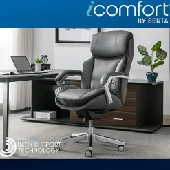 Serta® iComfort i6000 Big & Tall Ergonomic Bonded Leather High-Back Executive Office Chair, Gray/Silver