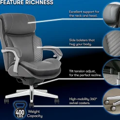 Serta® iComfort i6000 Big & Tall Ergonomic Bonded Leather High-Back Executive Office Chair, Gray/Silver