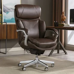 Serta® iComfort i6000 Big & Tall Ergonomic Bonded Leather High-Back Executive Office Chair, Brown/Silver