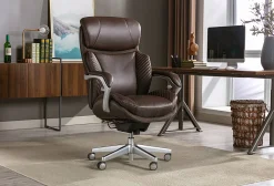 Serta® iComfort i6000 Big & Tall Ergonomic Bonded Leather High-Back Executive Office Chair, Brown/Silver