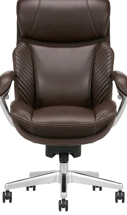 Serta® iComfort i6000 Big & Tall Ergonomic Bonded Leather High-Back Executive Office Chair, Brown/Silver