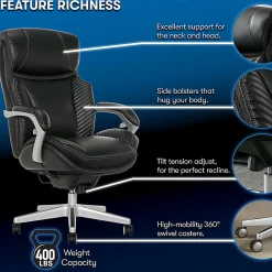 Serta® iComfort i6000 Big & Tall Ergonomic Bonded Leather High-Back Executive Office Chair, Black/Silver