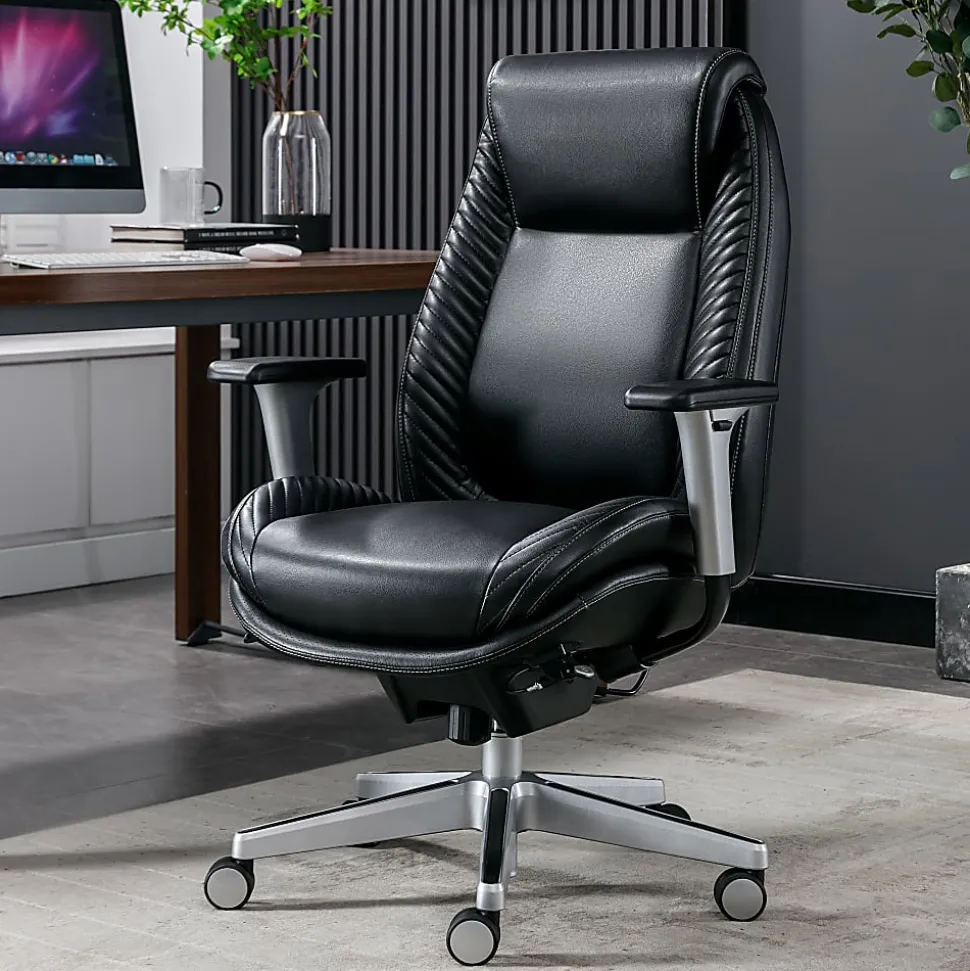 Serta® iComfort i6000 Ergonomic Bonded Leather High-Back Manager Office Chair, Black/Silver
