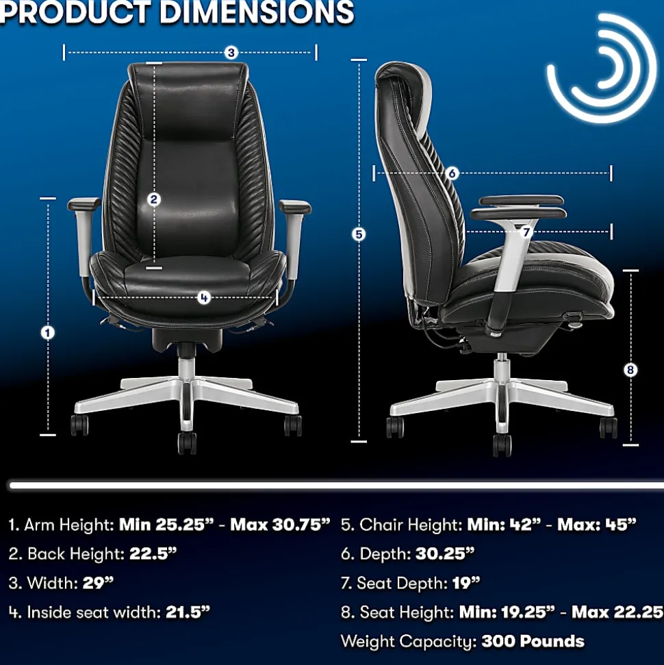Serta® iComfort i6000 Ergonomic Bonded Leather High-Back Manager Office Chair, Black/Silver