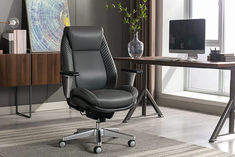 Serta® iComfort i6000 Ergonomic Bonded Leather High-Back Manager Office Chair, Gray/Silver