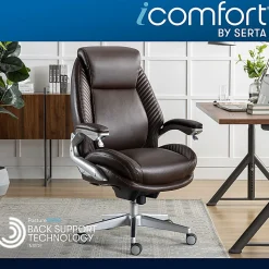 Serta® iComfort i6000 Ergonomic Bonded Leather High-Back Executive Chair, Brown/Silver
