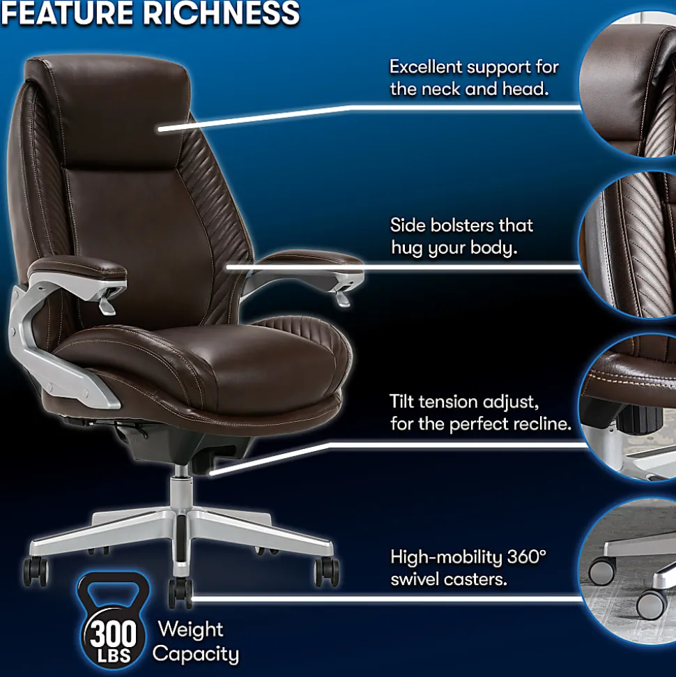 Serta® iComfort i6000 Ergonomic Bonded Leather High-Back Executive Chair, Brown/Silver
