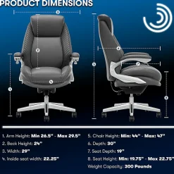 Serta® iComfort i6000 Ergonomic Bonded Leather High-Back Executive Chair, Gray/Silver