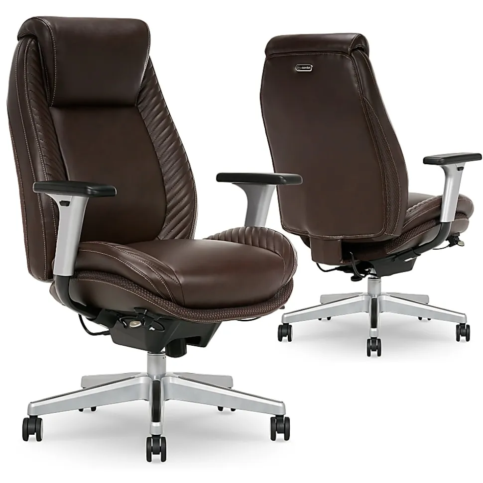 Serta® iComfort i6000 Ergonomic Bonded Leather High-Back Manager Chair, Brown/Silver