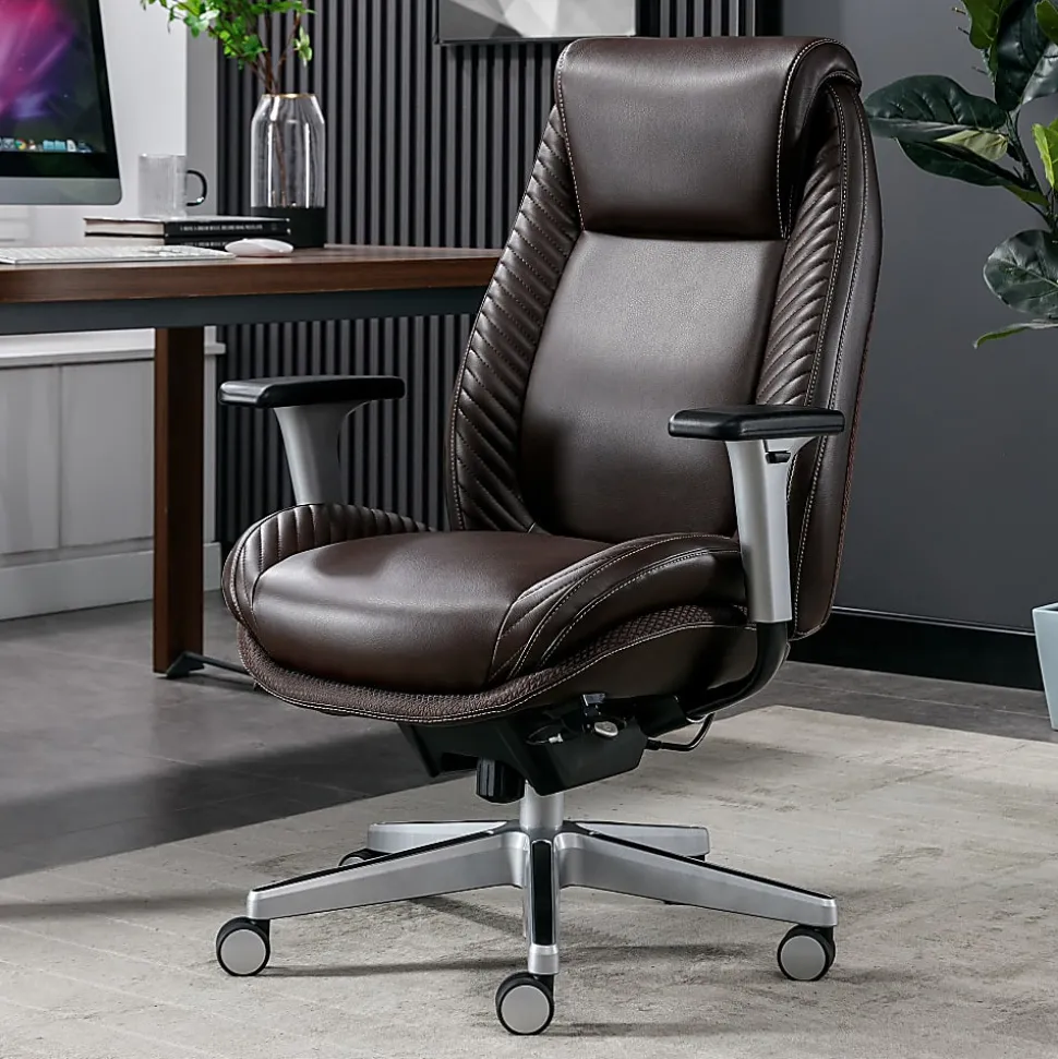 Serta® iComfort i6000 Ergonomic Bonded Leather High-Back Manager Chair, Brown/Silver